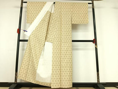 平和屋着物▽上質な紬　単衣　琉球絣文様　正絹　逸品　AABG5625jh