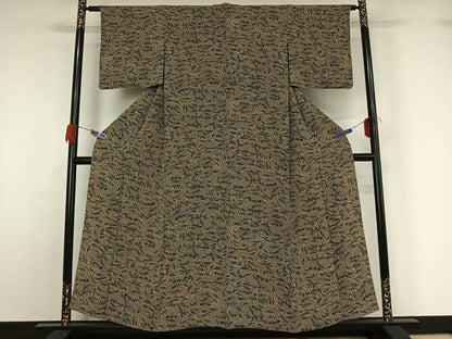 平和屋着物▽上質な小紋 単衣 草花文 鬼しぼ縮緬 正絹 逸品 AABG5627jh