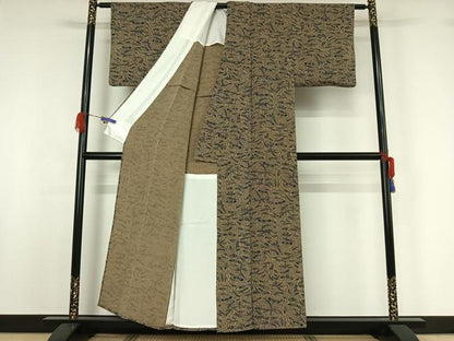 平和屋着物▽上質な小紋 単衣 草花文 鬼しぼ縮緬 正絹 逸品 AABG5627jh
