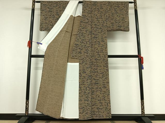 平和屋着物▽上質な小紋 単衣 草花文 鬼しぼ縮緬 正絹 逸品 AABG5627jh