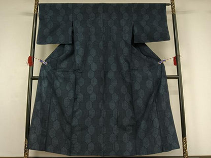 平和屋着物▽綿薩摩 単衣 亀甲文 木綿 逸品 AABG5630jh