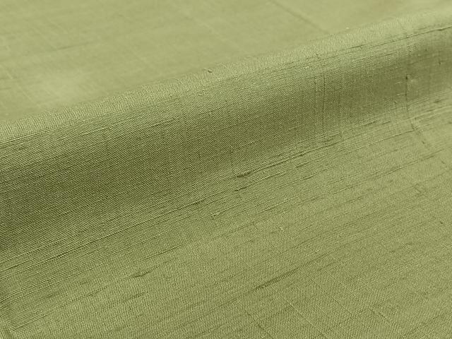 平和屋着物▽上質な紬 単衣 柳葉色 正絹 逸品 AABG5631jh