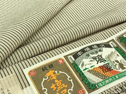 平和屋着物▽本塩沢 単衣 縞 大丸謹製 証紙付き 正絹 逸品 AABG5632jh