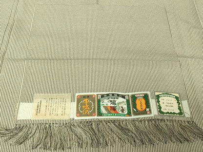 平和屋着物▽本塩沢 単衣 縞 大丸謹製 証紙付き 正絹 逸品 AABG5632jh