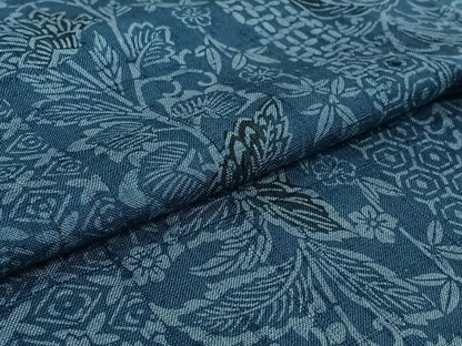 平和屋着物▽上質な紬 単衣 型染め 更紗花文 正絹 逸品 AABG5633jh