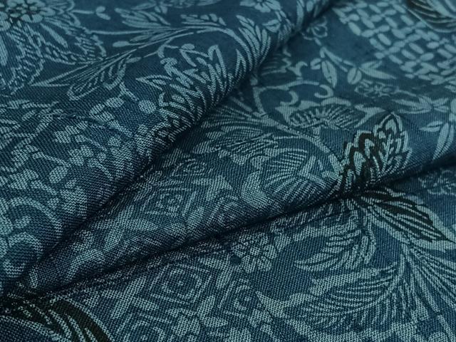 平和屋着物▽上質な紬 単衣 型染め 更紗花文 正絹 逸品 AABG5633jh