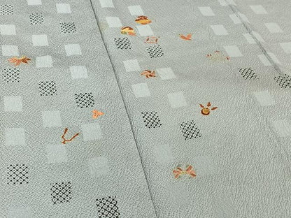 平和屋着物▽訪問着 単衣 刺繍 宝づくし 金糸 金彩 正絹 逸品 AABG5634jh