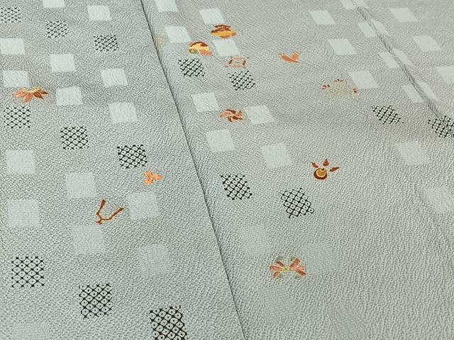 平和屋着物▽訪問着 単衣 刺繍 宝づくし 金糸 金彩 正絹 逸品 AABG5634jh