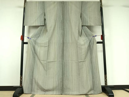 平和屋着物▽本塩沢 やまだ織 200色 単衣 縞 さが美扱い 正絹 逸品 AABG5636jh