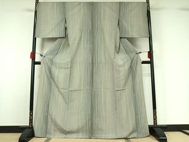 平和屋着物▽本塩沢 やまだ織 200色 単衣 縞 さが美扱い 正絹 逸品 AABG5636jh