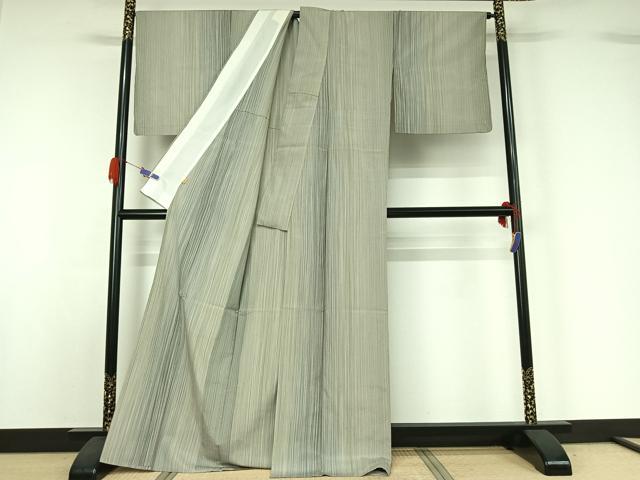 平和屋着物▽本塩沢 やまだ織 200色 単衣 縞 さが美扱い 正絹 逸品 AABG5636jh