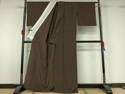 平和屋着物▽お召 単衣 縞 さが美扱い 正絹 逸品 AABG5637jh