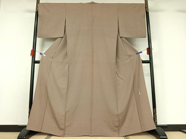 平和屋着物▽伝統工芸師 服部光擴 江戸小紋 単衣 万筋 枯茶色×練色 正絹 逸品 AABG5638jh
