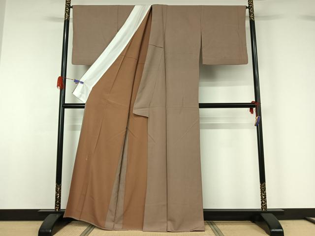 平和屋着物▽伝統工芸師 服部光擴 江戸小紋 単衣 万筋 枯茶色×練色 正絹 逸品 AABG5638jh
