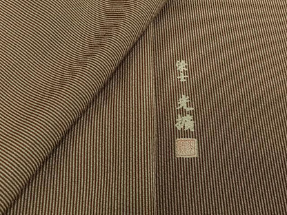 平和屋着物▽伝統工芸師 服部光擴 江戸小紋 単衣 万筋 枯茶色×練色 正絹 逸品 AABG5638jh
