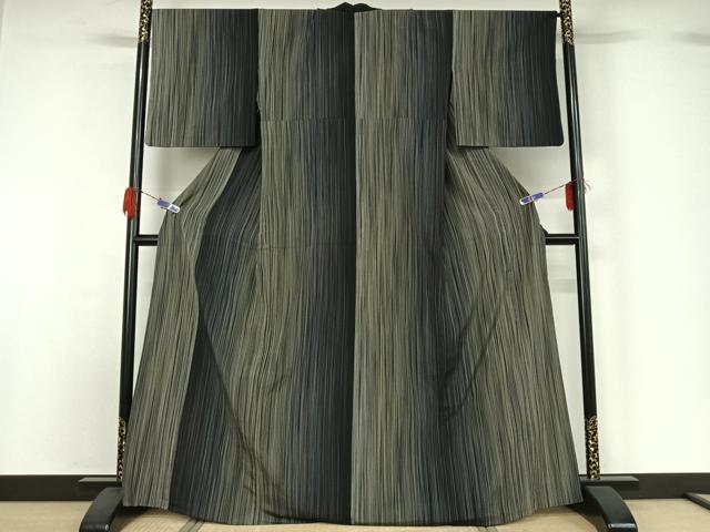 平和屋着物▽本塩沢 やまだ織 200色 単衣 縞 さが美扱い 正絹 逸品 AABG5640jh
