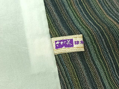 平和屋着物▽本塩沢 やまだ織 200色 単衣 縞 さが美扱い 正絹 逸品 AABG5640jh