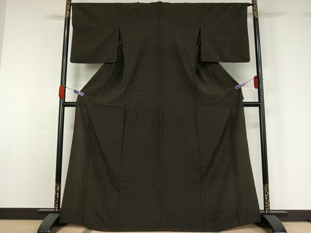 平和屋着物▽本塩沢　単衣　蚊絣　黒地　さが美扱い　正絹　逸品　AABI4451ck