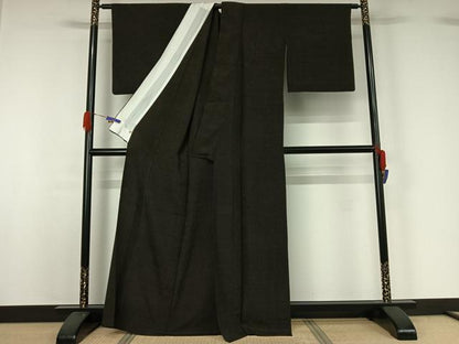 平和屋着物▽本塩沢　単衣　蚊絣　黒地　さが美扱い　正絹　逸品　AABI4451ck