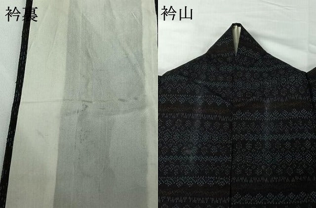 平和屋着物▽上質な紬 単衣 横段文 正絹 逸品 AABG5647jh
