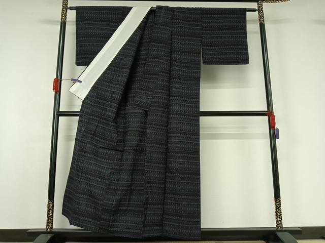 平和屋着物▽上質な紬 単衣 横段文 正絹 逸品 AABG5647jh