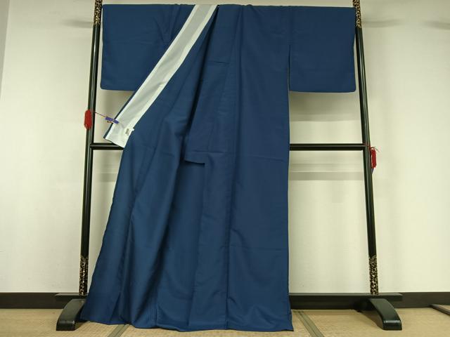 平和屋着物▽色無地 単衣 深縹色 ロング丈 洗える着物 AABG5648jh