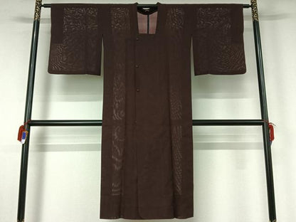 平和屋着物▽道行コート スリーシーズン 春夏秋 塵除け 黒鳶色 ロングコート 正絹 逸品 AABG5649jh