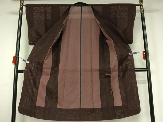 平和屋着物▽道行コート スリーシーズン 春夏秋 塵除け 黒鳶色 ロングコート 正絹 逸品 AABG5649jh