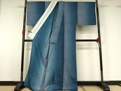 平和屋着物▽上質な紬 単衣 霞文 暈し染め さが美扱い 正絹 逸品 AABG5652jh