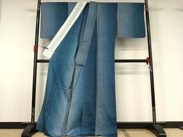 平和屋着物▽上質な紬 単衣 霞文 暈し染め さが美扱い 正絹 逸品 AABG5652jh
