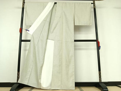 平和屋着物▽上質な紬 単衣 亀甲文 正絹 逸品 AABG5660jh