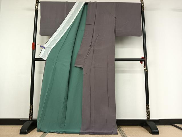平和屋着物▽上質な色無地 単衣 源氏鼠色 ロング丈 正絹 逸品 AABG5662jh