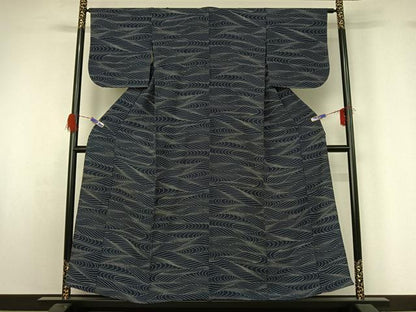 平和屋着物▽上質な小紋 単衣 流水文 正絹 逸品 AABG5665jh