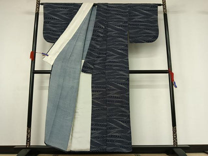 平和屋着物▽上質な小紋 単衣 流水文 正絹 逸品 AABG5665jh