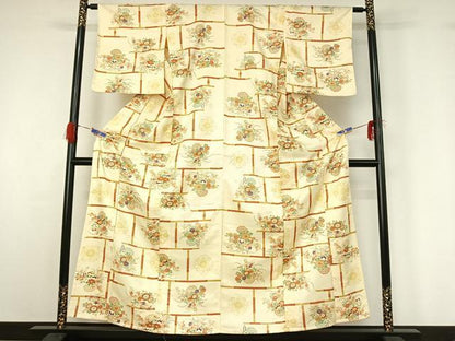 平和屋着物▽上質な小紋 単衣 飾花文 正絹 逸品 AABG5666jh
