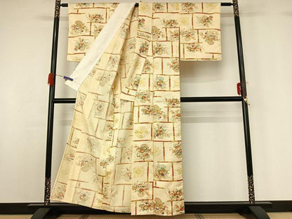 平和屋着物▽上質な小紋 単衣 飾花文 正絹 逸品 AABG5666jh