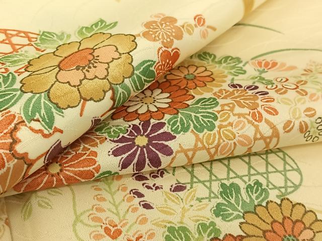 平和屋着物▽上質な小紋 単衣 飾花文 正絹 逸品 AABG5666jh
