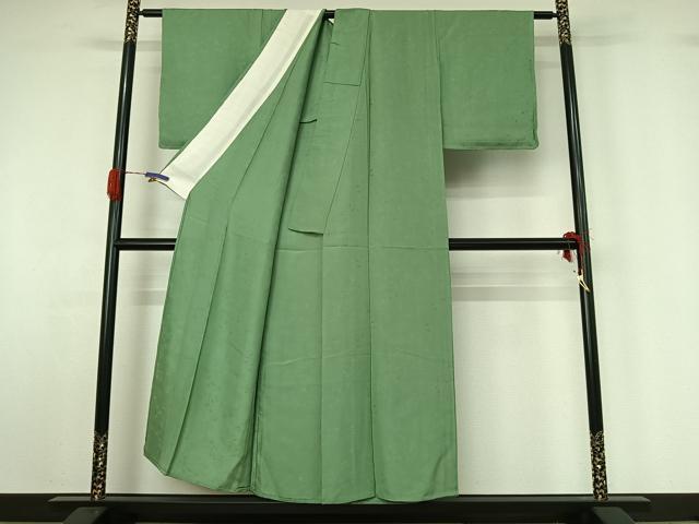 平和屋着物▽上質な色無地　単衣　流水花地紋　柳染色　正絹　逸品　AABG5667jh