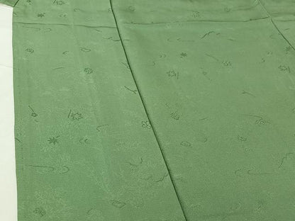 平和屋着物▽上質な色無地　単衣　流水花地紋　柳染色　正絹　逸品　AABG5667jh