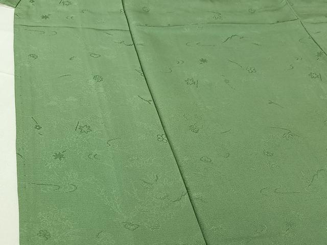 平和屋着物▽上質な色無地　単衣　流水花地紋　柳染色　正絹　逸品　AABG5667jh