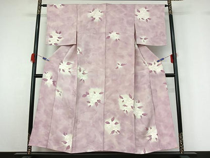 平和屋着物▽上質な小紋 単衣 草花文 暈し染め 正絹 逸品 AABG5668jh