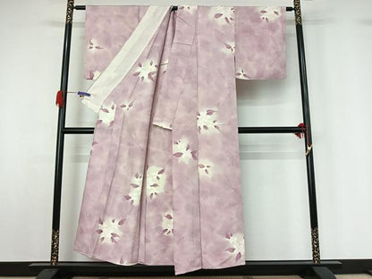 平和屋着物▽上質な小紋 単衣 草花文 暈し染め 正絹 逸品 AABG5668jh