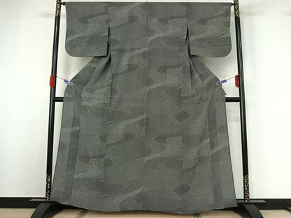 平和屋着物▽江戸小紋 単衣 作家物 寄せ小紋柄 黒地 正絹 逸品 AABG5675jh