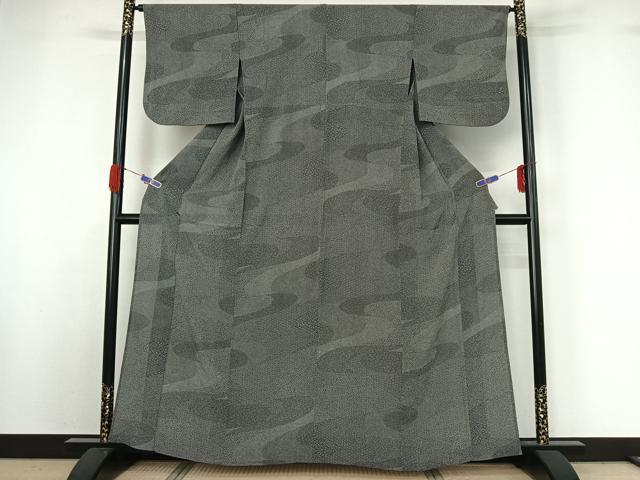 平和屋着物▽江戸小紋 単衣 作家物 寄せ小紋柄 黒地 正絹 逸品 AABG5675jh