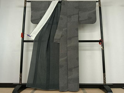 平和屋着物▽江戸小紋 単衣 作家物 寄せ小紋柄 黒地 正絹 逸品 AABG5675jh