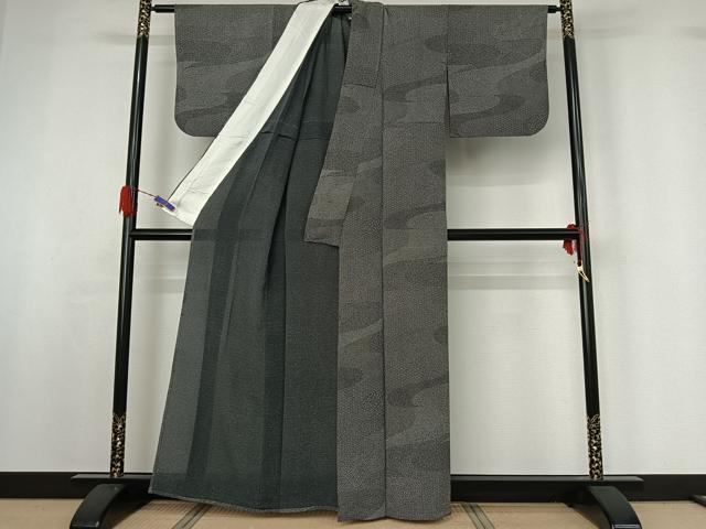 平和屋着物▽江戸小紋 単衣 作家物 寄せ小紋柄 黒地 正絹 逸品 AABG5675jh