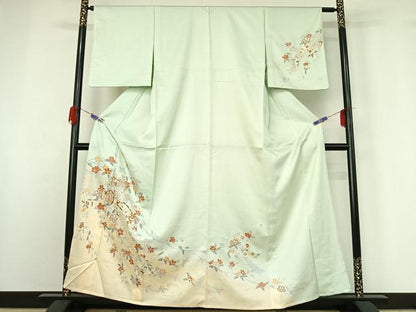 平和屋着物▽訪問着 単衣 御所車花文 暈し染め 金銀彩 正絹 逸品 AABG5676jh
