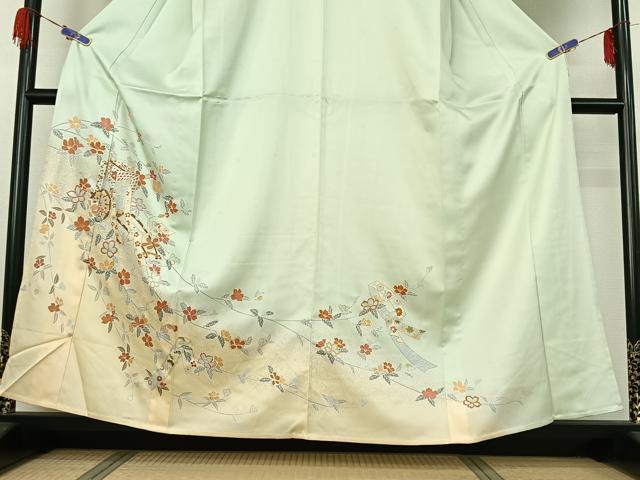 平和屋着物▽訪問着 単衣 御所車花文 暈し染め 金銀彩 正絹 逸品 AABG5676jh