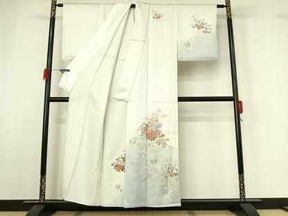 平和屋着物▽訪問着 単衣 源氏車花文 暈し染め 金銀彩 正絹 逸品 AABG5678jh
