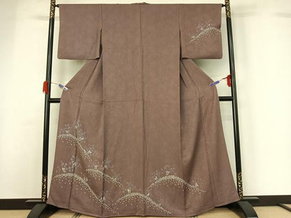 平和屋着物▽訪問着 単衣 絞り 風景花文 正絹 逸品 AABG5679jh